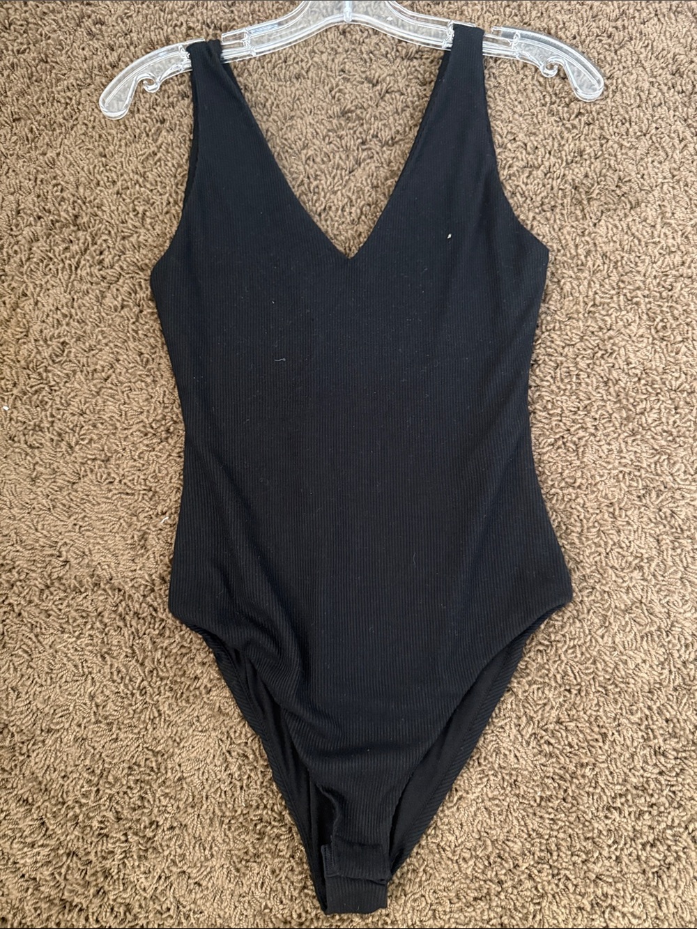 GB Black Ribbed V-Neck One-Piece Bodysuit